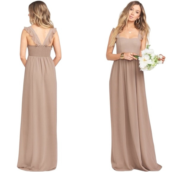 Show Me Your Mumu | Jenn Maxi Dress Soft Beige Chiffon Size Medium NWT - Picture 1 of 8